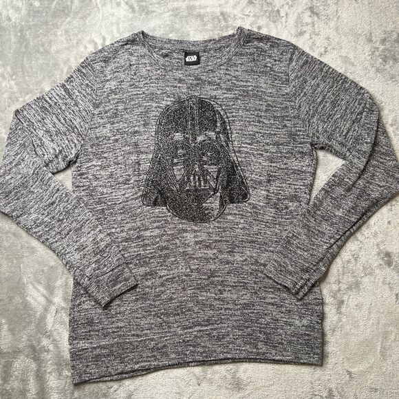 Star Wars Women's Top Large Gray Darth Vader Glitter Shimmer Long Sleeve Shirt - Picture 1 of 7
